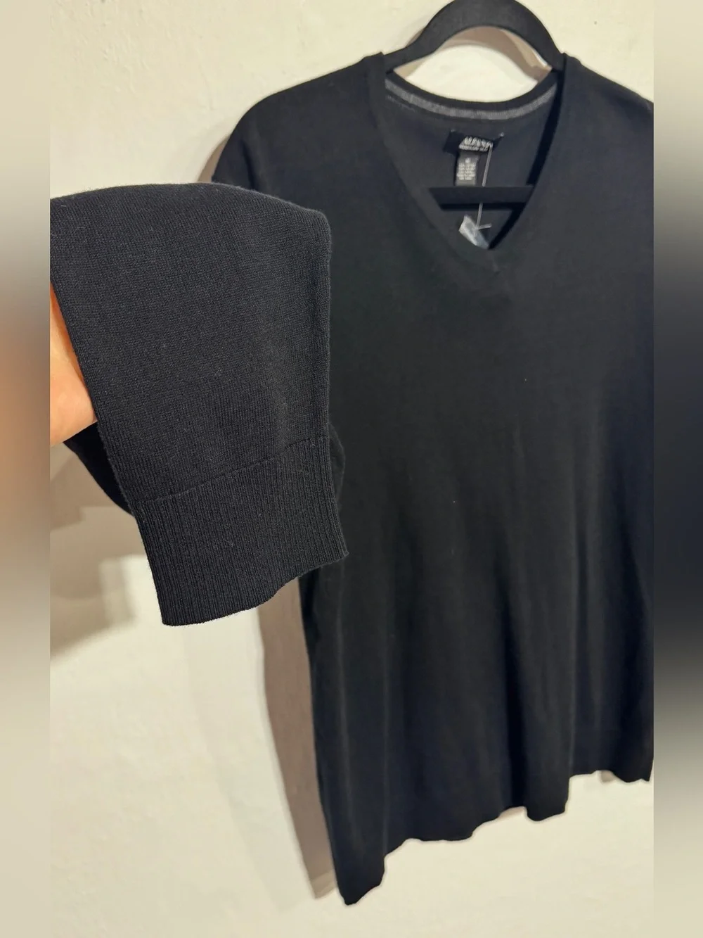 Alfani V-Neck Cotton Blend Sweater - Deep Black - Men's medium